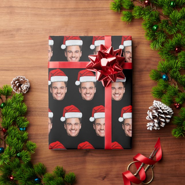 Personalized Face Photo Santa Claus Hat Christmas Wrapping Paper (Holiday Gift)