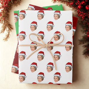 Personalized Face Photo Santa Hat Christmas Gift Wrapping Paper Sheet