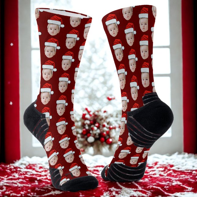 Personalized Face Photo Santa Hat Funny Christmas Socks (Creator Uploaded)