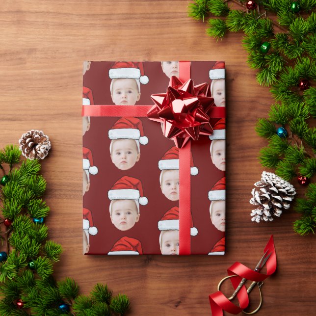 Personalized Face Photo Santa Hat Funny Christmas Wrapping Paper (Holiday Gift)