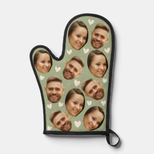 Personalized Face Picture Heart Couple Sage Green  Oven Mitt