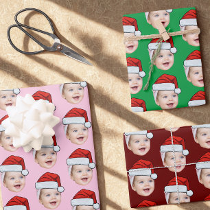 Personalized Face Santa Hat Christmas Wrapping Paper Sheet