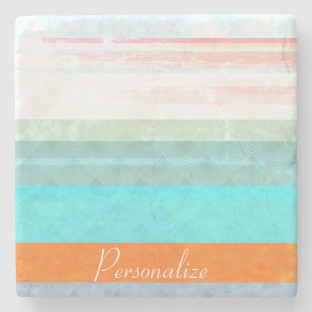 Personalized Faded & Weathered Stripes Stone Coaster (Front)