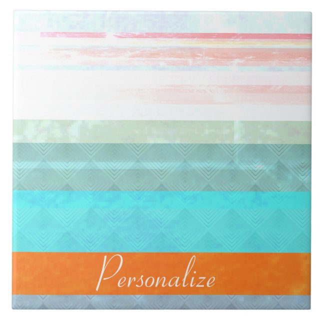 Personalized Faded & Weathered Stripes Tile (Front)