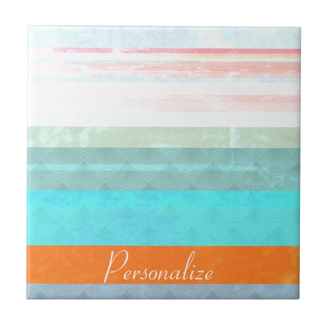Personalized Faded & Weathered Stripes Tile (Front)