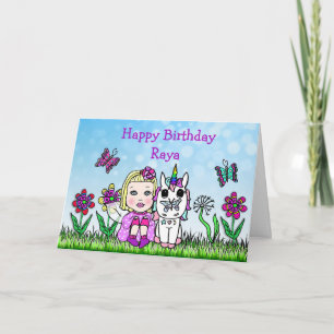 Personalized Fairy and Unicorn  Happy Birthday Card