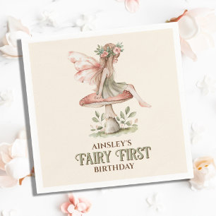 Personalized Fairy First Pink 1st Birthday Party Napkin