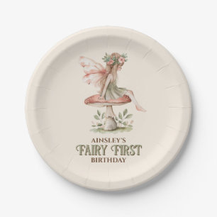 Personalized Fairy First Pink 1st Birthday Party Paper Plate