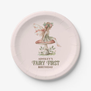 Personalized Fairy First Pink 1st Birthday Party Paper Plate