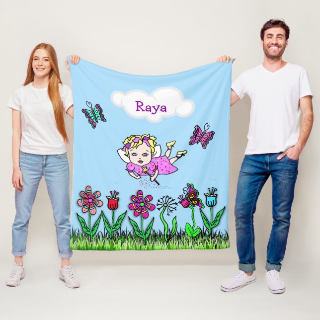 Personalized Fairy, Flowers and Butterflies Girl's Fleece Blanket (In Situ)