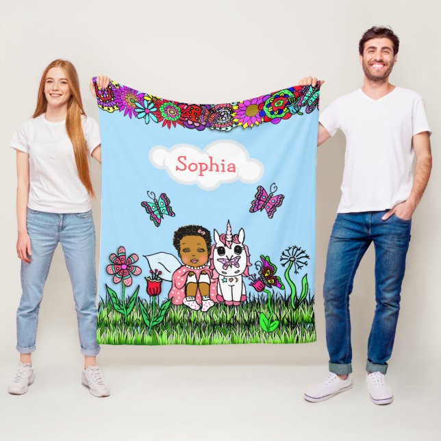 Personalized Fairy, Flowers and Butterflies Girl's Fleece Blanket (In Situ)