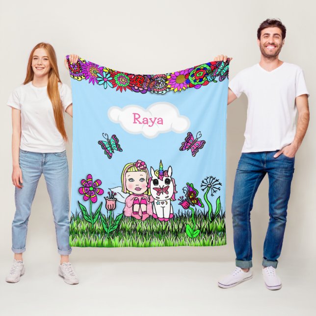 Personalized Fairy, Flowers and Butterflies Girl's Fleece Blanket (In Situ)