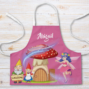 Personalized Fairy & Gnome Kids Apron Pink