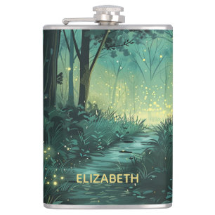 Personalized Fairy Light Forest Hip Flask