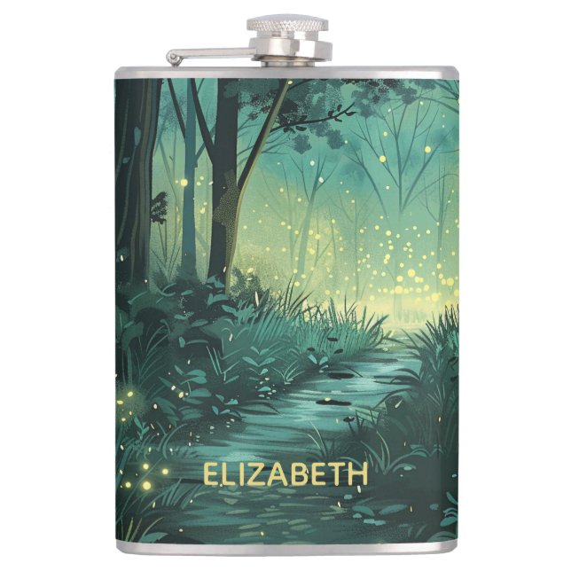 Personalized Fairy Light Forest Hip Flask (Front)