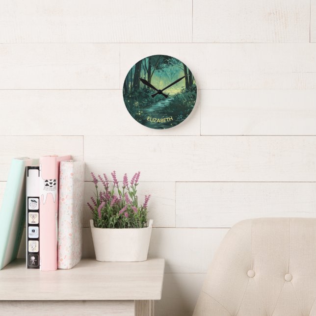 Personalized Fairy Light Forest  Round Clock (Reading Room)