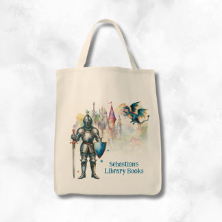 Personalized Fairy Tale Knight Library Book Tote Bag