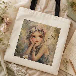 Personalized Fairy Watercolor Flower Girl Wedding Tote Bag