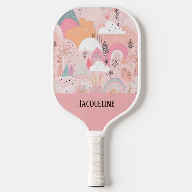 Personalized Fairytale Castle Pastel Magical Gift Pickleball Paddle (Front)