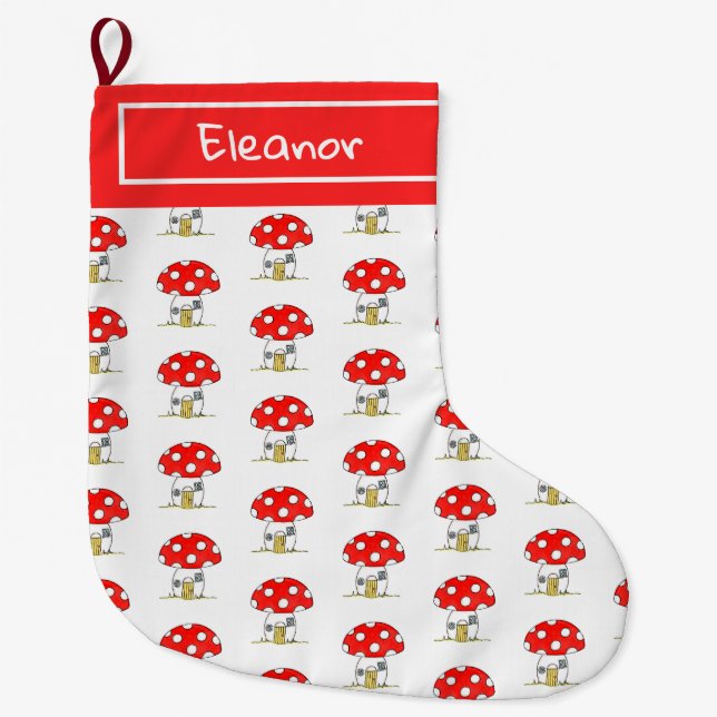 Personalized Fairytale Woodland Toadstool Large Christmas Stocking (Front)