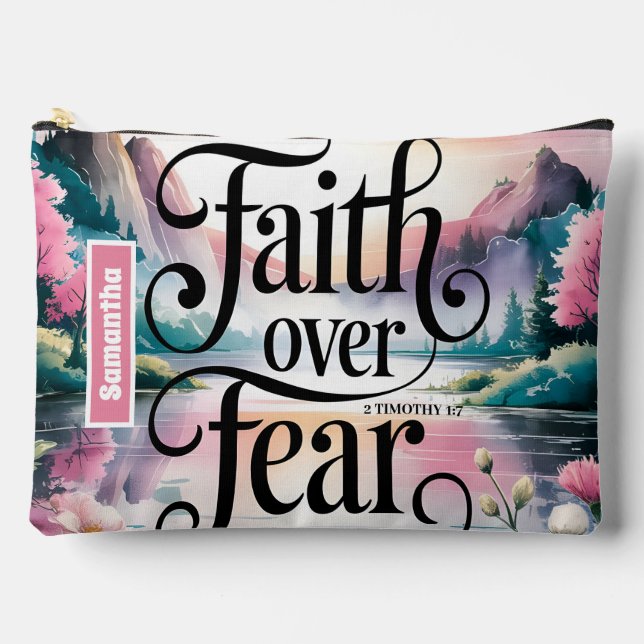 Personalized Faith Over Fear Christian Women Accessory Pouch (Front)