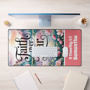 Personalized Faith Over Fear Christian Women Desk Mat