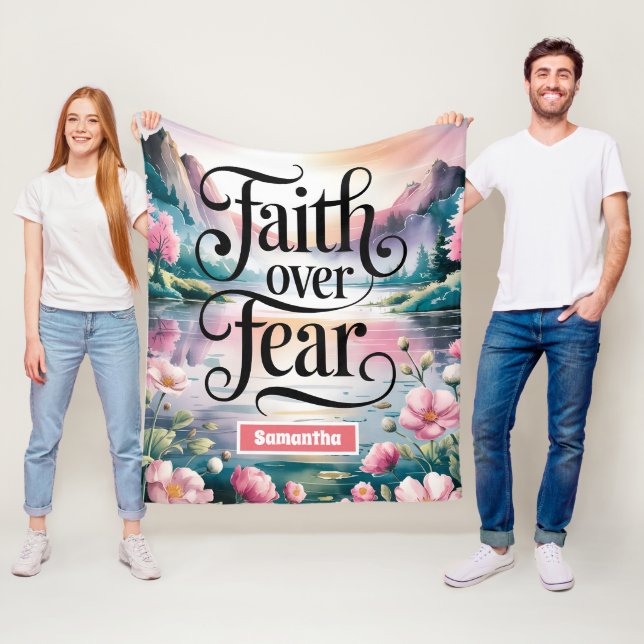 Personalized Faith Over Fear Christian Women Fleece Blanket (In Situ)