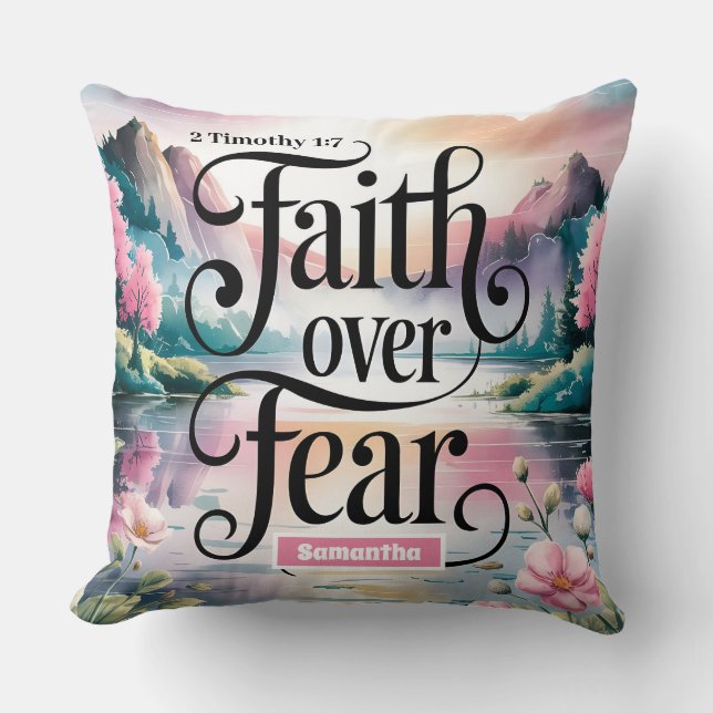 Personalized Faith Over Fear Christian Women Throw Pillow (Front)