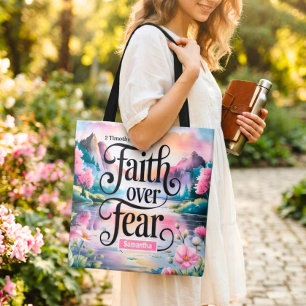 Personalized Faith Over Fear Christian Women Tote Bag