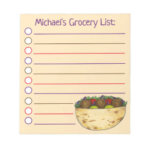 Personalized Falafel Pita Sandwich Grocery List Notepad