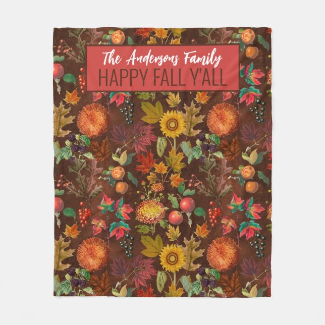 Personalized Fall Autumn Botanicals Fleece Blanket (Front)
