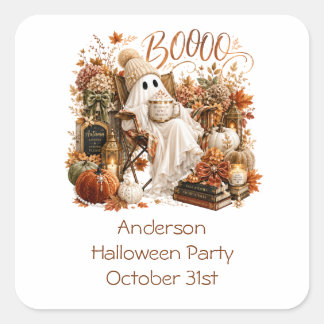 Personalized Fall Autumn Ghost Halloween Party Square Sticker