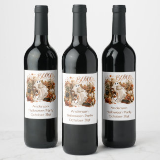 Personalized Fall Autumn Ghost Halloween Party Wine Label