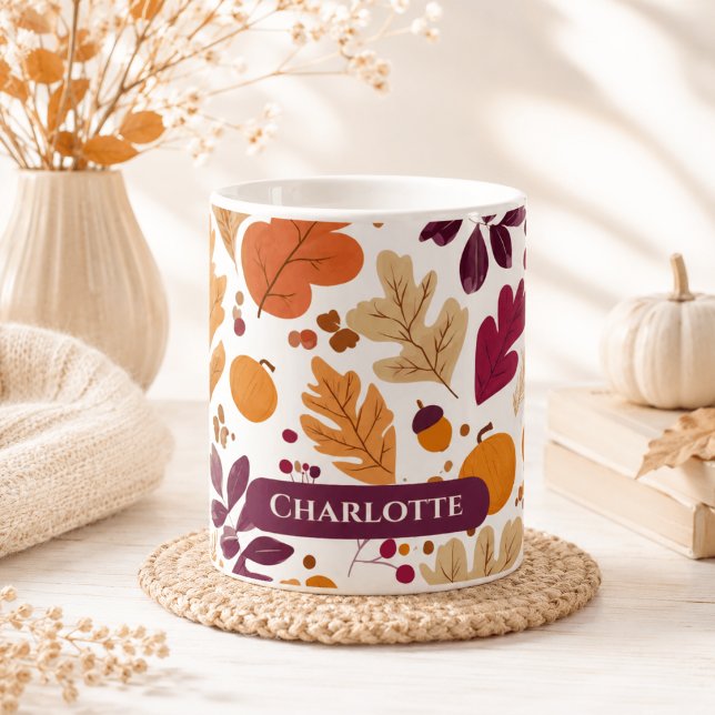 Personalized Fall – Autumn Leaves & Acorns Nam Coffee Mug (Creator Uploaded)