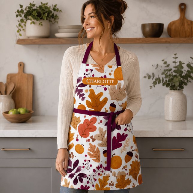 Personalized Fall – Autumn Leaves & Acorns Name Apron (Creator Uploaded)