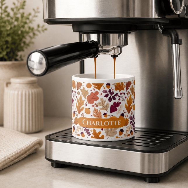 Personalized Fall – Autumn Leaves & Acorns Name Espresso Cup (Creator Uploaded)