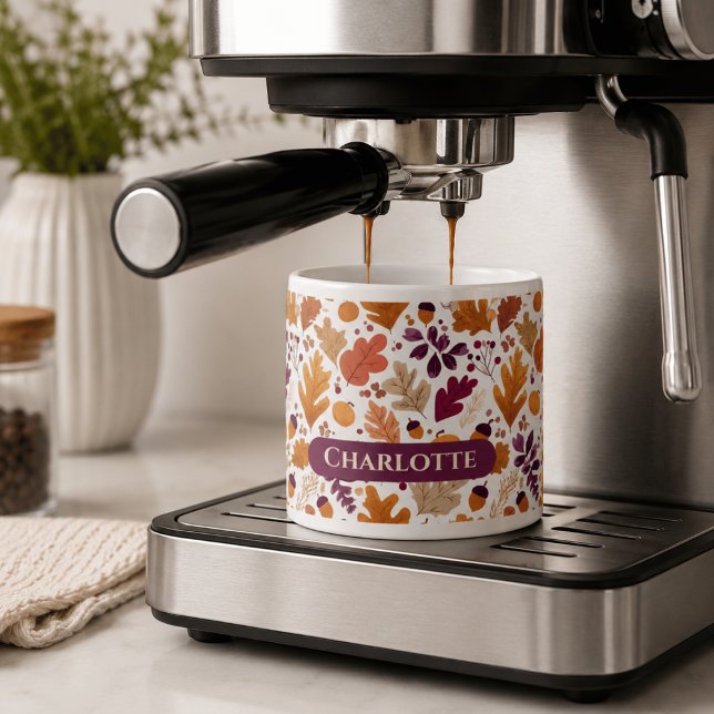 Personalized Fall – Autumn Leaves & Acorns Name Espresso Cup (Creator Uploaded)