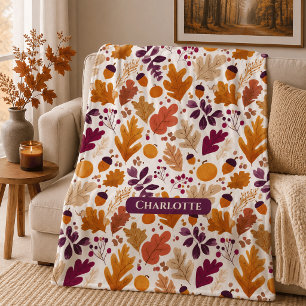 Personalized Fall – Autumn Leaves & Acorns Name Fleece Blanket