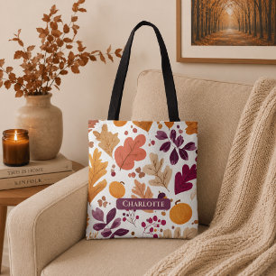 Personalized Fall – Autumn Leaves & Acorns Name Tote Bag