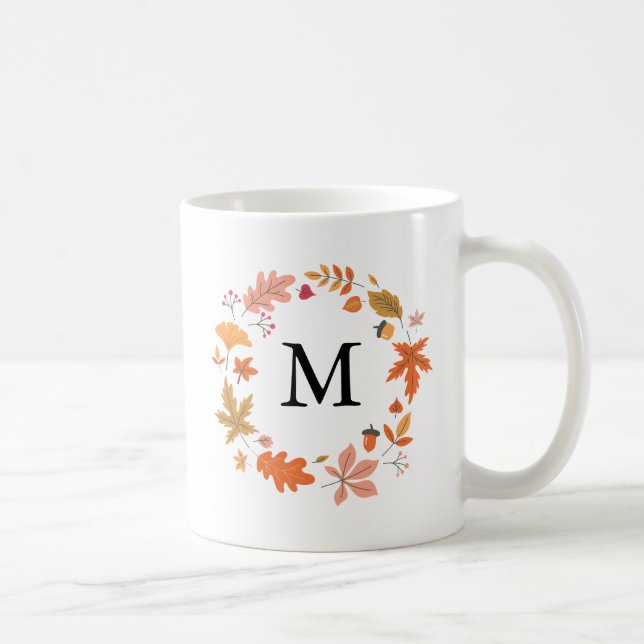 Personalized Fall Autumn Leaves Monogrammed Coffee Mug (Right)