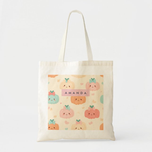 Personalized Fall Autumn Pastel Cute Pumpkin Tote Bag (Front)