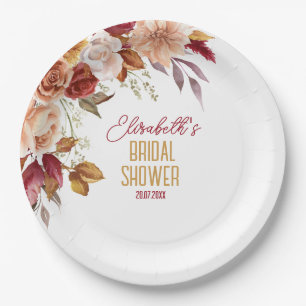  Personalized Fall Boho Floral Bridal Shower Paper Plate