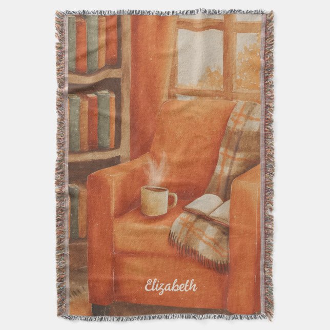 Personalized Fall Book Lover Throw Blanket (Front Vertical)