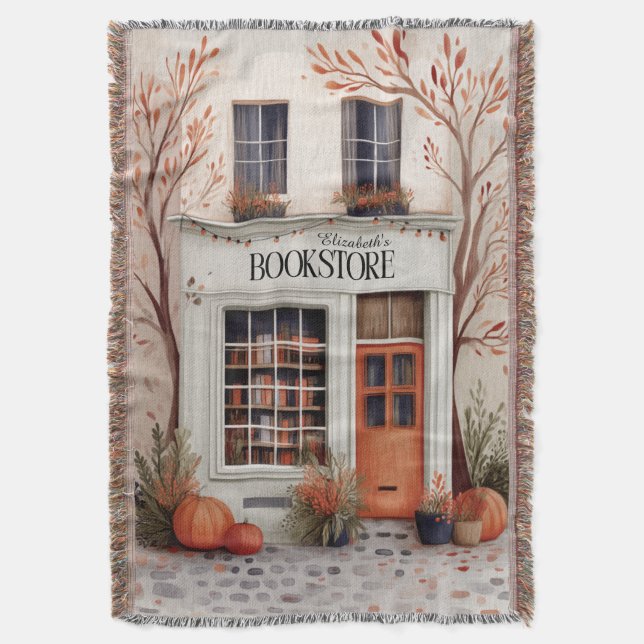 Personalized Fall Book Lover Throw Blanket (Front Vertical)
