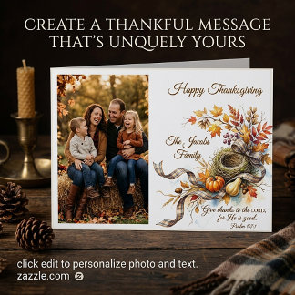 Personalized fall botanical and photo holiday card