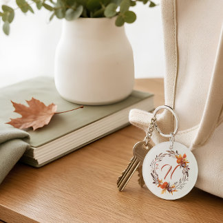 Personalized Fall Botanical Wreath Keychain