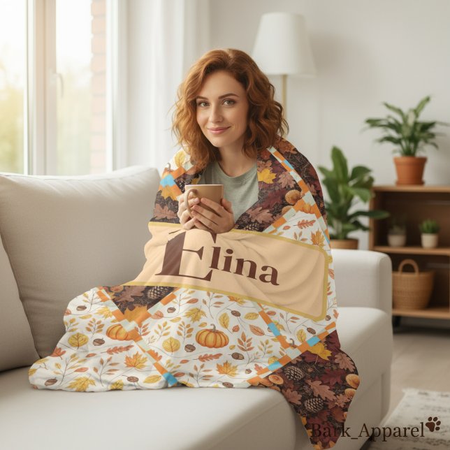 Personalized Fall Custom Name Autumn Cozy Gift Fleece Blanket (Creator Uploaded)