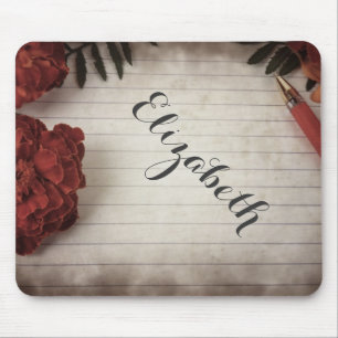 Personalized Fall Floral Design with Pen and Paper Mouse Pad