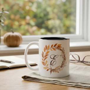 Personalized Fall Foliage Monogram Two-Tone Coffee Mug