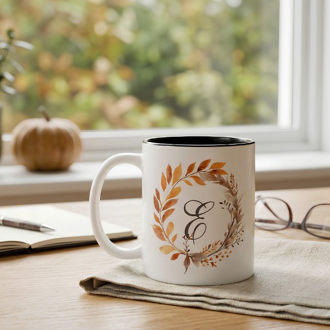 Personalized Fall Foliage Monogram  Two-Tone Coffee Mug (Creator Uploaded)